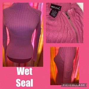 Rare Pink Wet Seal Sweater With Zip Detail at Neck and Sleeve Pocket M V…
